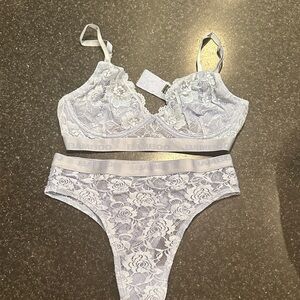 BNIB BAMBOO Lace Bra and Panty Set - baby blue